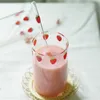 Tumblers ins 250 мл клубничного стеклянного чашки со соломенной сглажи холодные напитки Прозрачный ледяной молочный сок теплостой устойчивый H240425