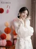 Casual Dresses Chinese Morning Robe Bride Toast Engagement Dress High End Luxury White Fairy midja Slimming V-Neck Långt för kvinnor