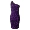 Casual Dresses Sequined One Shoulder Mini Dress Sexig Off Slit Sequin Sleeveless Elegant Luxury Prom Evening For Women