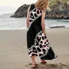 Casual Dresses Vintage Cotton Linen Loose Maxi Dress For Women Holiday Sundress Summer Sleeveless Boho Tank Leopard Women's