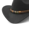 Chapéus de aba larga Chapéus de balde feminino e homem de lã Hollo ocidental de cowboy com uma banda de moda cavalheiro e damas jazz jazz toca chapéu de palha y240425