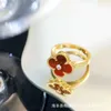 Seiko edycja oryginalny vancefe pierścień żółty zestaw z diamentami naturalny biały fritillaria Red Chalcedony moda Lucky Grass Net Ring