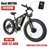 Fiets US Stock Electric Mountain Bike Smlro V3 Dual Motor 2000W 22.4Ah City Road Bicycle 48V 26 "Fat Tyre Adult E Bike 7 Speed ​​Mtb