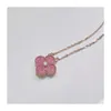 2024 Classic Four Leaf Clover Necklaces Pendants New Pink Rose Pyroxene 18k Gold Sterling Silver Pendant Necklace for Womens Light Luxury and Niche