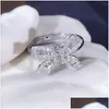 Band Rings Fashion Love Bowknot Designer For Shining Crystal Luxury Lover Sweet Bow Knot Ring With Cz Bling Diamond Stone Women Gift D Otqdc