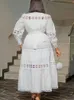 CHIC Mujeres huecas de encaje de encaje maqueta manga larga un vestido midi midi con cinturón club de fiesta informal