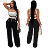 Elegant jumpsuit tvåstycken set kvinnor mode knapp design bh väst och breda ben långa byxor jumpsuits uppsättningar för kvinnor kläder