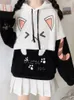 Herrtröjor tröjor harajuku kawaii hoodies anime bomullsfleece tröja katt tryckt huvtröja söt topp kvinnor vinter tjocka varm y2k flickor söt kappa 240424