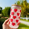 Tumblers Red Love Heart Shiping Ban Can с бамбуковой крышкой соломенной кофейной подарки для кофе для пар, друзья Summer Cup H240425