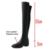 Bottes femmes en cuir authentique sur le genou stretch élevé 5/7 cm d'épaisseur à talons d'automne chaussures d'hiver femme toe carré knight long