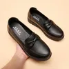 Casual Shoes Autumn Women's Leather Women Flat Ladies Slip On Comfortable Black Work Mother