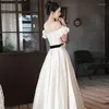 Robes de fête Townomi White Satin Jacquard Robe de soirée Femme Français Elegant Boat Cou Lace Up Wiast Ball Robes Mariage Prom