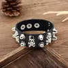 Charm Bracelets Punk Hip-hop Style Leather For Men Skeleton Skull Spike Alloy Steel Jewelry Hiphop Bracelet Party Gift