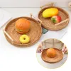 Baskets Rattan Handwoven Round Serving Tray Food Storage Plate With Wooden Handles Wicker Basket Wooden Tray For Fruit Breadbasket