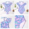 Merk Bladafdruk Girl One Piece Swimsuit Summer Girls Kids Swimwear Kinderen Strandkleding Kid Zwempak Monokini A273 240415