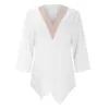 Magliette da donna tops da donna 2024 in pizzo a colore solido verticale vccarico irregolare 3/4 maniche top oversize abiti sciolti