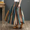 Jupes de style ethnique de style rétro de ramie d'été florale imprimée Bohemian Big Swing Long For Women Midi Faldas Para