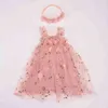 Robes de fille en bas âge pour bébé fille tutu robe sans manches broderie à imprimé floral robe tulle petite fille robe princesse avec chapeaux de fleur2404