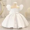 Abiti per ragazze 2024 Nuove ragazze estive maniche a bolle soffici eleganti abiti da sera eleganti vestito da bordo per bambini festa di compleanno ragazza principessa abito d240425