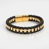 Beaded Classic Hand Woven Stainless Steel Leather Bracelets For Men Gold Black Color Charming Jewelry Punk Hip-Hop Bracelets Gift 240423