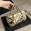 Borsetta per reticolo di diamante di lusso da donna con borsetta per moneta oro con catene in metallo oro Borsa per trucco della spalla Canna cosmetica Borsa di traversa 20*11,5 cm