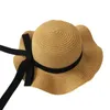 Caps chapeaux filles capuchon d'été ruban noir décorer le chapeau de paille ondulée pour les enfants enfants panama chapeaux enfants cap chapeaux de plage bébé d240425