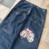 Kvinnors jeans baggy jeans hip hop rock broderi mönster män kvinnor 2024 mode streetwear retro harajuku hög midja bred ben denim byxor 240423