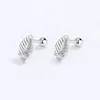 Stud Earrings SOFTPIG Real 925 Sterling Silver Zircon CZ Leaves Piercing Screw Ball Thread Bead For Women Cute Fine Jewelry