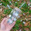 Gobelers 1pc 16oz small daisy abeille motif autocollant transparent verre gobelet simple tasse de boisson fraîche adaptée à l'été h240425