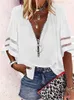 Blouses pour femmes Patchwork Patchwork Fared Sleeve Mesh Solid Shirt 2024 Été Femmes Zipper V-Neck Loose Casual Clouse Blouse Tops Streetwear