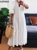 Plus Tamanho 5xl Vonda Mulheres Vestido de Camisa Verão Sexy V Botões de pescoço de meia manga Long maxi vestidos bohemian party elegante manto 240417