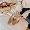 Vintage Brown Hollow Out Sandals Woman's Sexy Low Heels Fashion Pointed Toe Sandals Trend High Heeled Sandals Party Shoes 240415