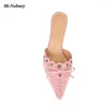 Slippers Women's Mules Rivet Pointed Toe Suede Bowknot Thin High Heels Sandals 2024 Summer Slingbacks Female Dress Shoes