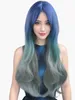 High Lolita Fashionable and Elegant Dark Blue Hair Gradient Colored Slim Curly Temperature Silk Mid Split bangs Cos Wig