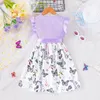 Ensemble pour les enfants fille de 37 ans à manches à volants papillon floral tulle mignon robes formelles princesse avec ceinture ootd pour bébé fille 240423