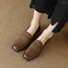 Casual schoenen totomela 2024 Vintage vierkante teen schapenvacht vrouwelijk kantoor dames lentes loafers glijden aan op