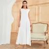 Casual Dresses Silkeslen Glossy Draped Smooth White Color Round Neck Sleeveless Women's Long Special Offer Activity Welfare Base Dress