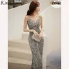 Party Dresses Kimutomo Sequined Fishtail Hip Prom Low V Neck Sexig Solid Starry Maxi Celebrity Style High Street Evening Gowns