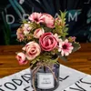 Flores decorativas seda 12 cabezas rústicas rústica rosa rosa té de floración falsa rosa artificial para boda | casa | fiesta