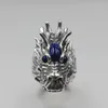 Clusterringe Real 925 Sterling Silber Domineering Persönlichkeit Drachenkopf Männlicher Ringlapis Lazuli Eingelegt