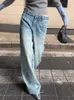 Damskie dżinsy amerykańskie retro design szeroko nogi fajna dziewczyna Wash Wash Wash Blue workowate spodnie żeńskie cienkie dżinsowe spodnie