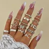 Instagram Cool Style Jewelry Gold Plain Hollow Out Personalized Simple Geometry Multi Piece Stacked Wearing Ring