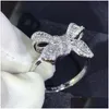 Band Rings Fashion Love Bowknot Designer For Shining Crystal Luxury Lover Sweet Bow Knot Ring With Cz Bling Diamond Stone Women Gift D Otqdc