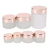 Bottles 6pcs/12pcs 5g 10g 15g 20g 30g 50g 100g Frosted Glass Cream Makeup Face Bottles Cosmetic Packing Container with RoseGold Lid