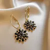 Dangle Chandelier Vintage Black Zircon Double Layered Flower Drop Earrings for Women Exquisite Crystal Dripping Oil Earrings Jewelry Birthday Gift