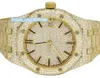 Yellow Gold Diamond Watch Hiphop Moissanite Watch Automatic Moissanite Watch Handcrafted Moissanite Studded rostfritt stålbälte