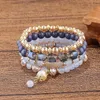 Beaded 4Pcs Bohemian Bracelet Sets for Women Stackable Glass Acrylic Beads Chain Stretch Bracelets Boho Dainty Jewelry Best Friend Gif