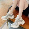 Casual Shoes Spring Autumn Women's Sneakers 2024 Mediumn Heel Solid Lace-Up Thick Plat Platform Runing Tennis Sports Air Mesh