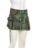 DEAT Women Dżinsowe spódnice krawatowe zielone nieregularne splicowane wiele kieszeni Mini spódnica 2024 Summer 29L3411 240424