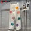 Women's Jeans Cargo Colorful Big Flower Pattern White Woman 2024 Spring And Autumn Girl Loose Straight Cotton Denim Pants Female